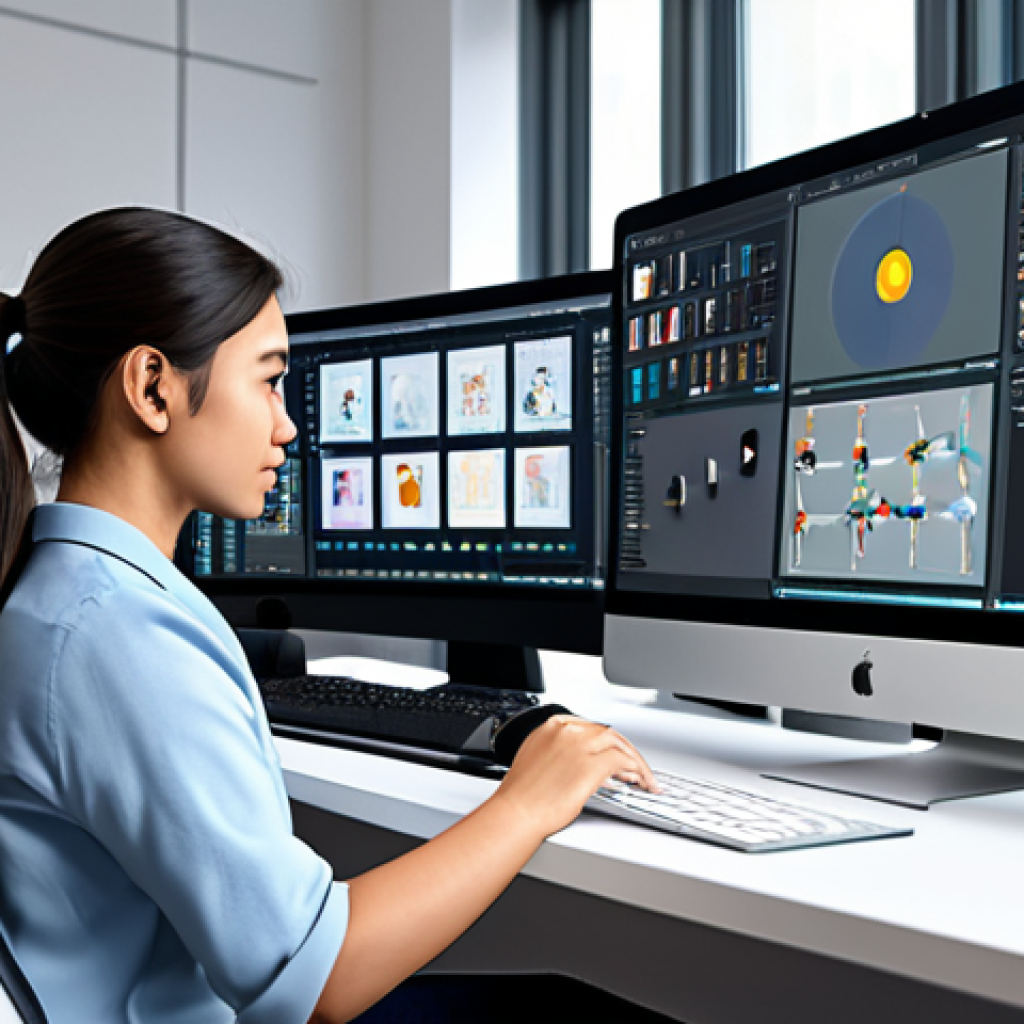 A professional character designer, fully clothed in a modest business casual outfit, sits at a modern ergonomic desk. They are intently viewing a large, high-resolution monitor displaying various AI-generated character concept art iterations, showcasing diverse styles and poses for a new virtual idol. The studio environment is clean, minimalist, and well-lit with natural light. Digital art tablets and reference materials are neatly arranged nearby. The overall scene emphasizes innovation and a tech-forward design process, with perfect anatomy, correct proportions, natural pose, well-formed hands, proper finger count, natural body proportions, professional photography, cinematic lighting, high detail, and ultra-realistic rendering. This image is safe for work, appropriate content, fully clothed, professional, and modest.