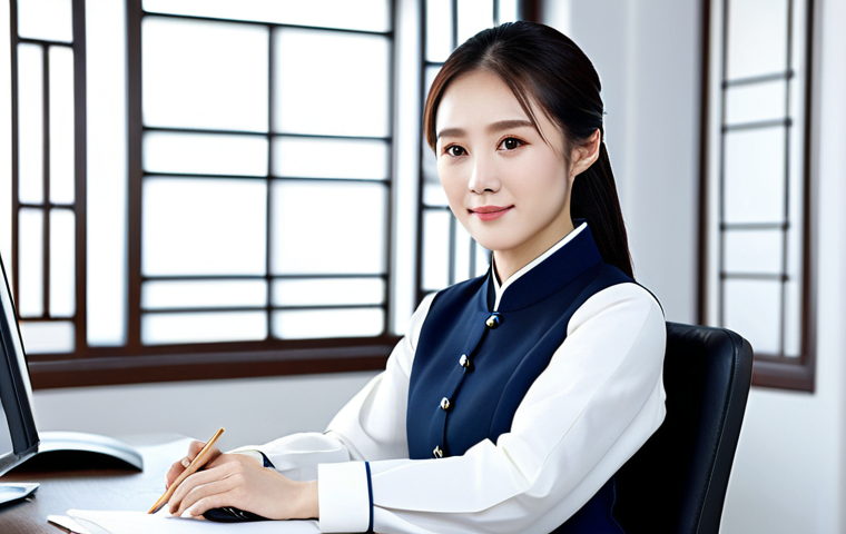 Modern Businesswoman with Cultural Flair**

"A professional Chinese businesswoman in a modest, tailored Hanfu-inspired business suit, sitting at a clean, modern desk in a bright, contemporary office. The suit incorporates subtle traditional Chinese patterns like simplified cloud motifs. Fully clothed, appropriate attire, safe for work, perfect anatomy, natural proportions, professional concept art, high quality, family-friendly."

**