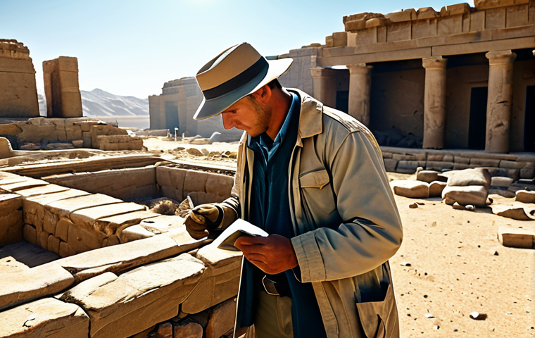 캐릭터디자인 직무에서 창의적 발상법 활용하기 - "A professional archaeologist, fully clothed in practical field attire, examining ancient ruins in a...