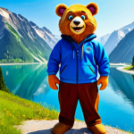 캐릭터디자인과 마케팅의 연계 - **Mascot Storytelling:** "A cheerful bear character, fully clothed, promoting a local region with vi...