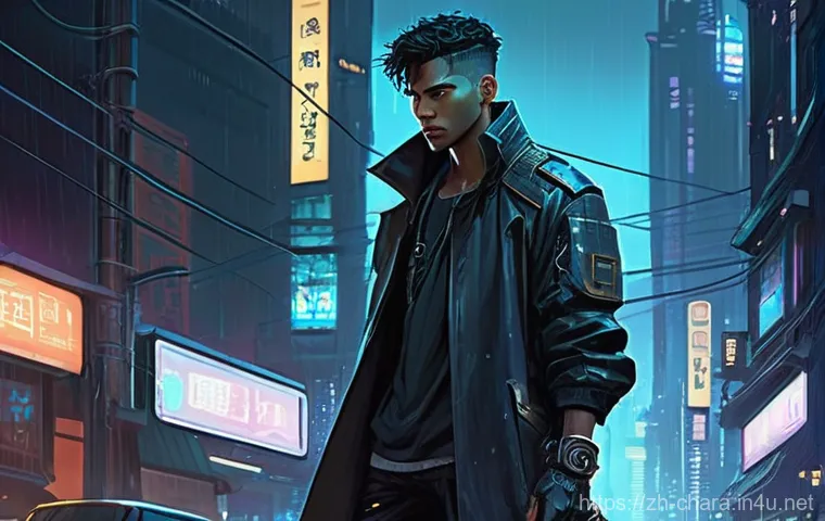 캐릭터디자인 졸업작품 준비하기 - **Prompt 1: The Cyber-Alchemist's Companion**
    A full-body illustration of a young, melancholic m...