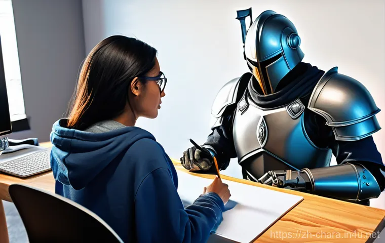 캐릭터디자인 디지털 툴 활용법 - **Prompt 1: "A character designer meticulously crafting a detailed line art for a fantasy hero on a ...