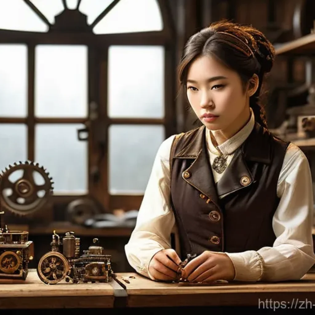 캐릭터디자인 실기 시험 채점 기준 분석 - **Prompt 1: "Steampunk Inventor's Discovery"**
    A young, East Asian female inventor with intellig...