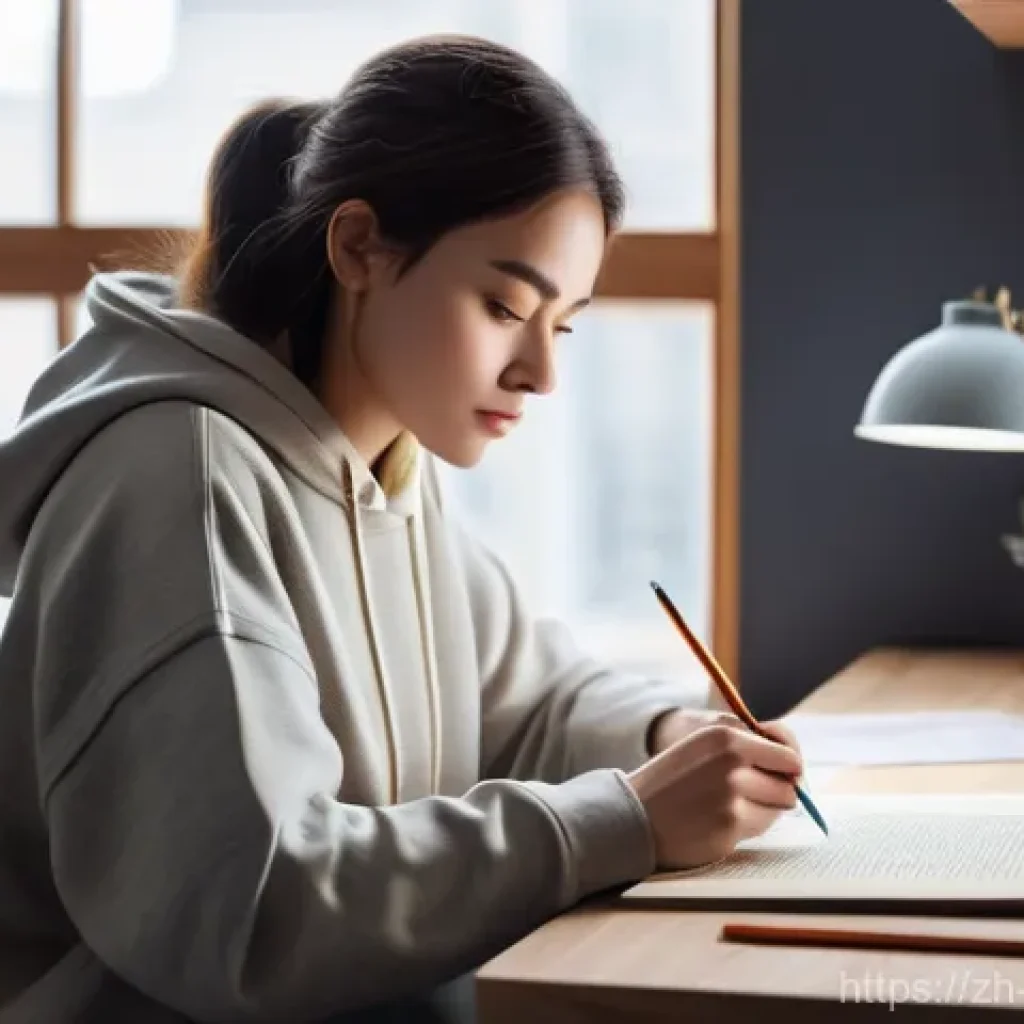 캐릭터디자인 직무의 경력 전환 사례 - **A determined young character designer, a female in her early twenties, is seated at a sleek, minim...