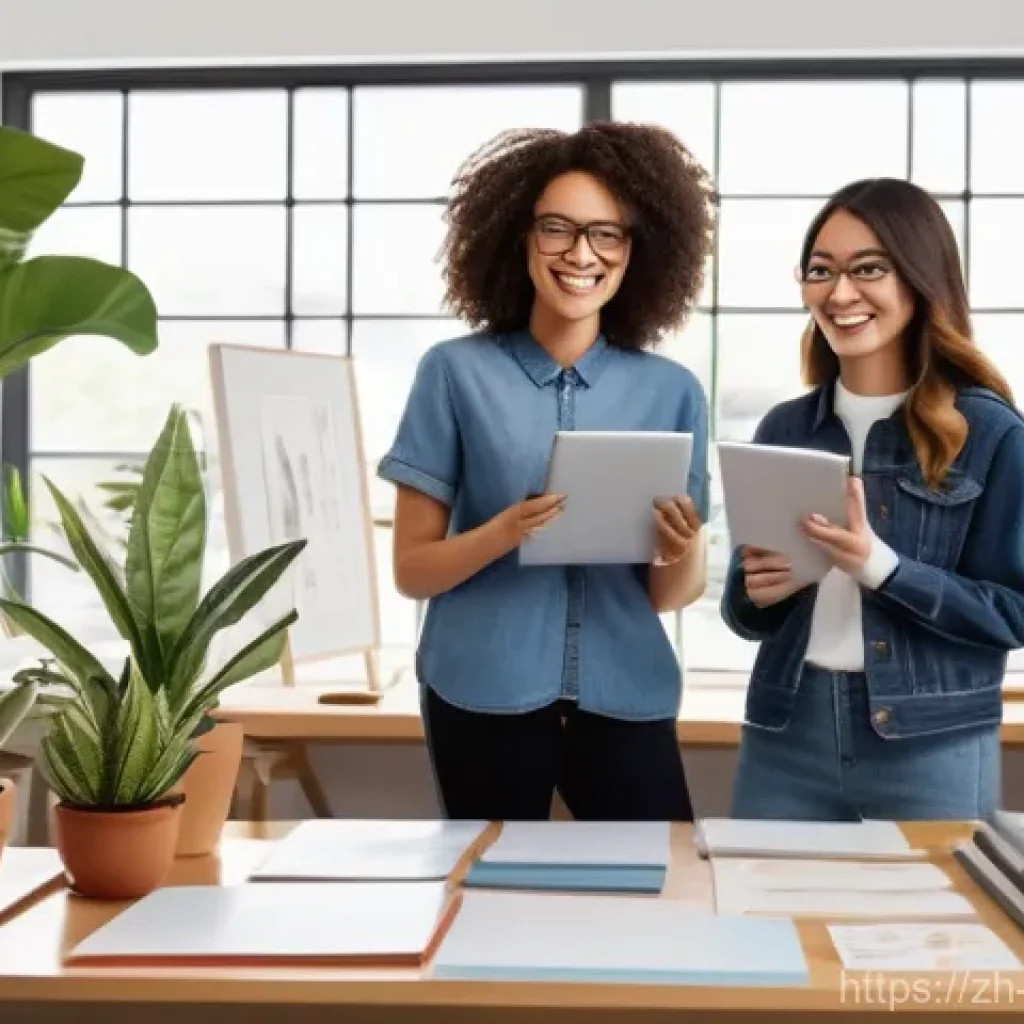 캐릭터디자인 자격증 가산점 활용법 - **Prompt 1:** A vibrant, sun-drenched modern art studio. A diverse group of four character designers...