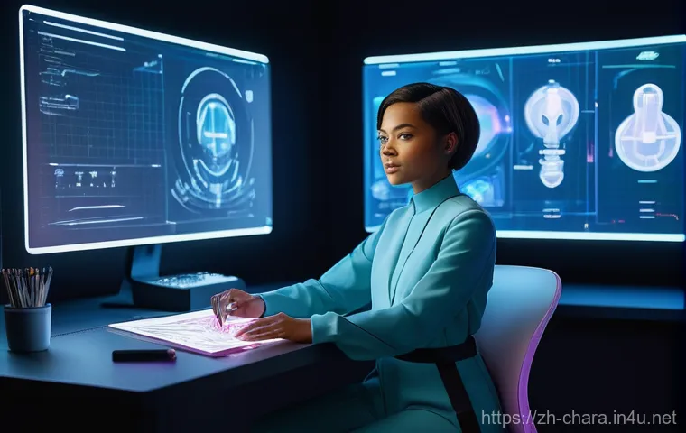 캐릭터디자이너로서의 자기계발 성공 사례 - Image Prompt 1: The AI-Enhanced Character Designer** 캐릭터디자이너로서의 자기계발 성공 사례 - Image Prompt 1: The AI-Enhanced Character Designer**