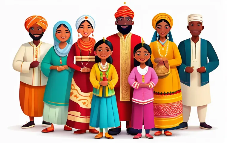 캐릭터디자인에서 윤리적 고려사항 - A vibrant and inclusive ensemble of cartoon characters from various global cultures, standing togeth...