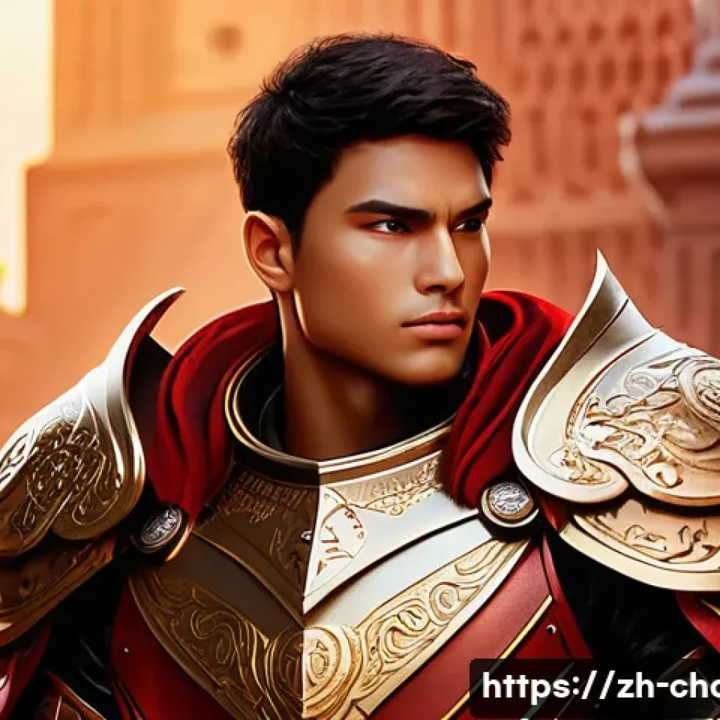 캐릭터디자인 자격증 필기 시험 실전 대비 - A dynamic character design scene featuring a confident young warrior wearing detailed, stylish armor...