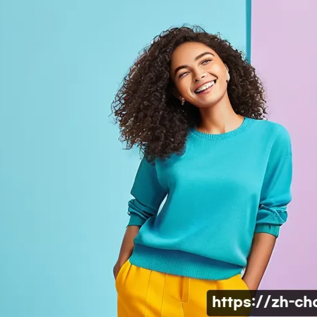 캐릭터디자인 실기와 일러스트 기초 차이점 - A vibrant character design of a cheerful young woman wearing stylish, colorful casual clothes, showc...