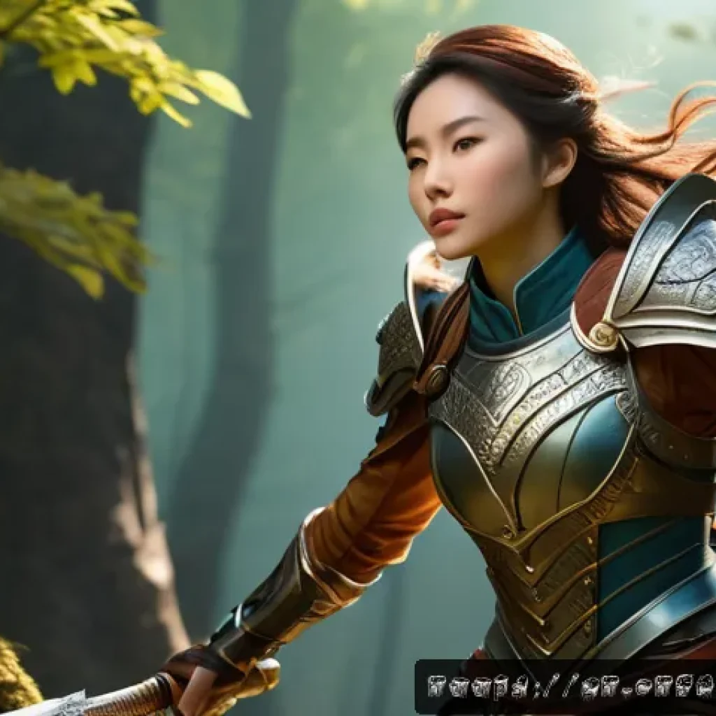 캐릭터디자인 자격증 실기 시험 성공 사례 - A dynamic character design scene featuring a young female adventurer in detailed fantasy armor, show...