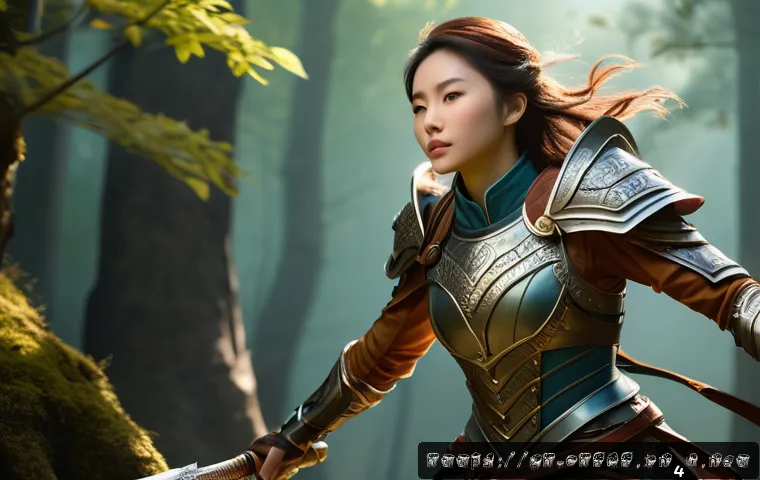 캐릭터디자인 자격증 실기 시험 성공 사례 - A dynamic character design scene featuring a young female adventurer in detailed fantasy armor, show...