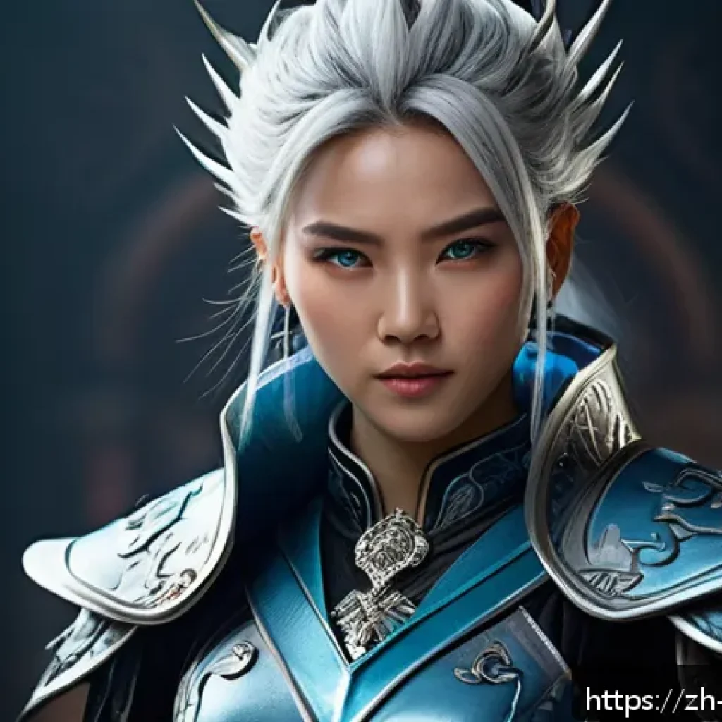 캐릭터디자인 실무에서 요구되는 스킬 - A dynamic fantasy character design featuring a confident young woman with exaggerated, voluminous si...