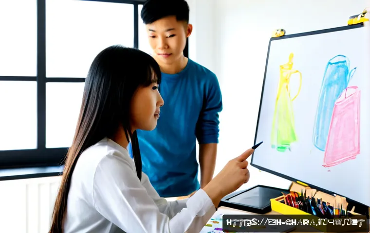 캐릭터디자이너로 성장하는 멘토링 팁 - Photorealistic mentoring session between an experienced character artist and a young aspiring design...